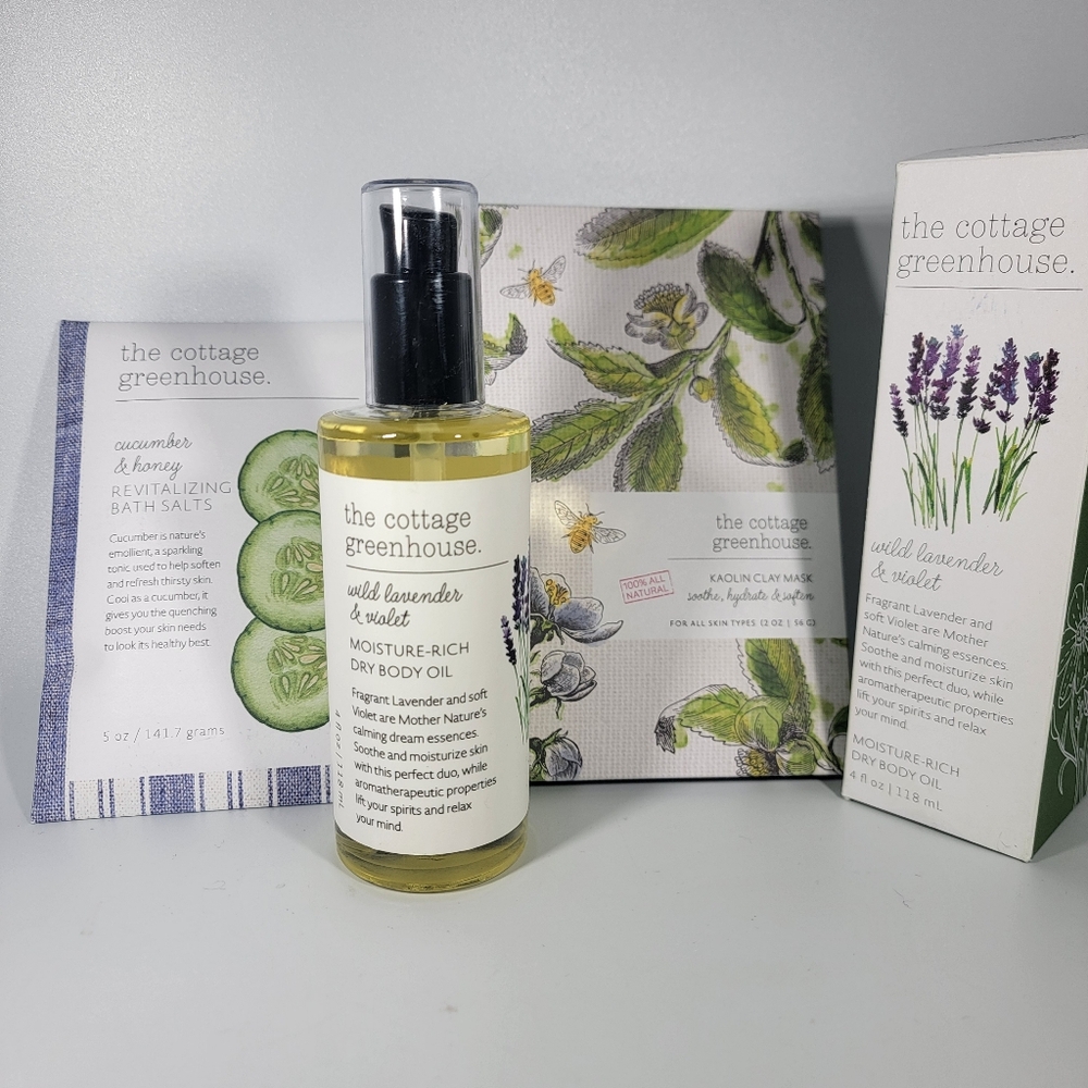 New Margot Elena 3 Pc The Cottage Greenhouse Kaolin Sea Clay Mask Dry Body Oil